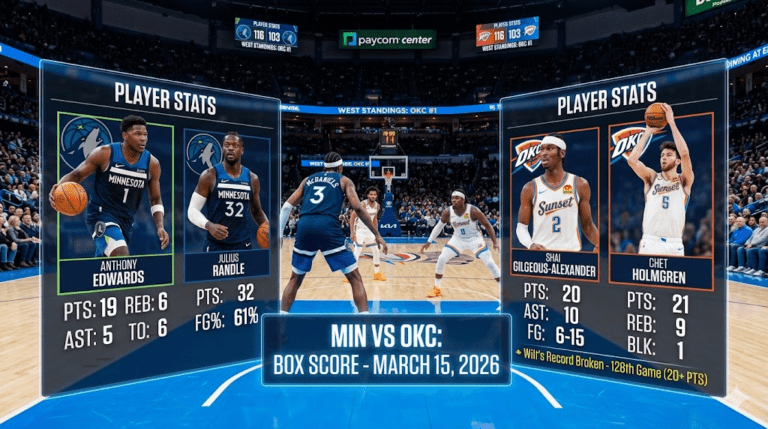 Timberwolves vs Oklahoma City Thunder Match Player Stats