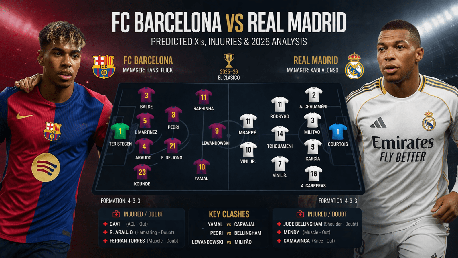 FC Barcelona vs Real Madrid Lineups