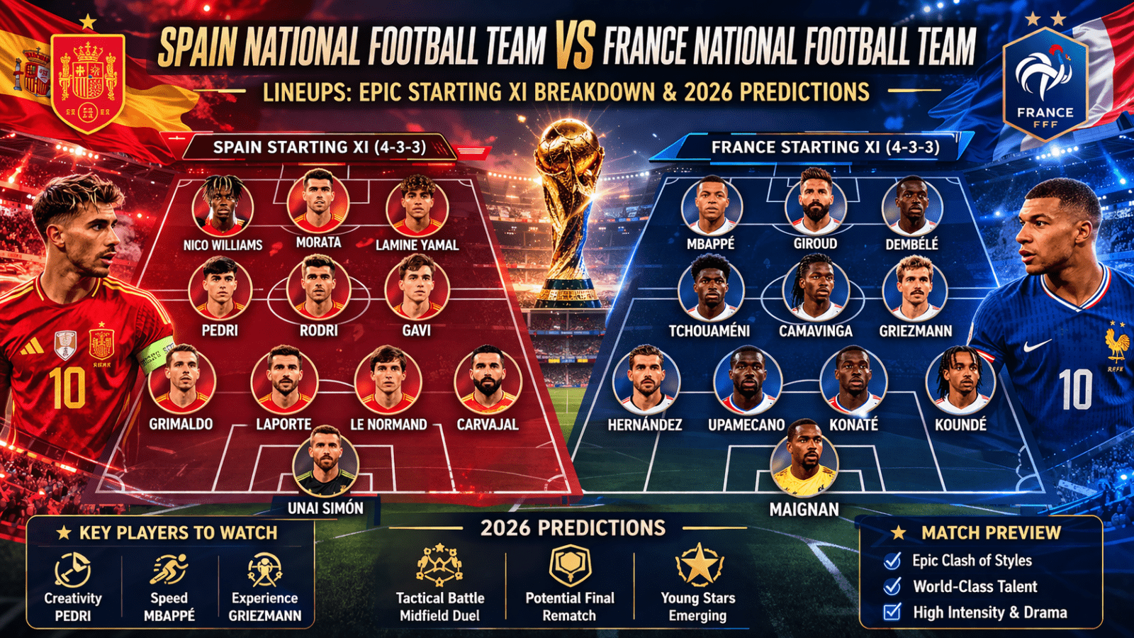 Spain National Football Team vs France National Football Team Lineups