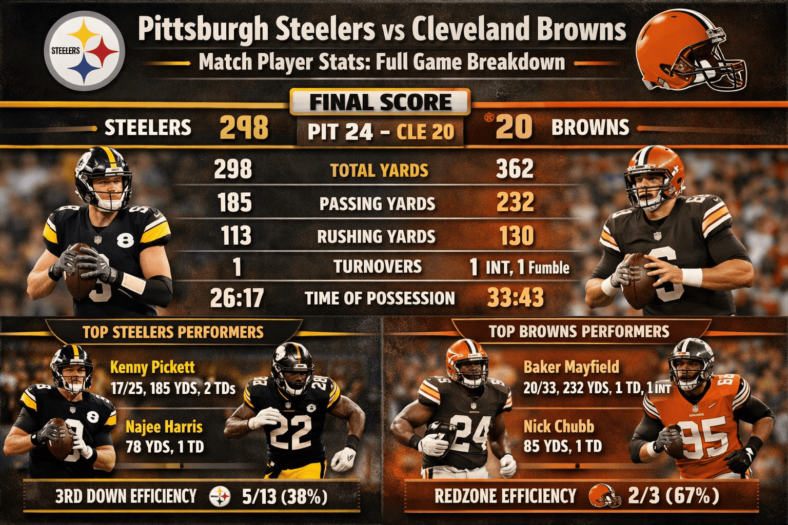 Pittsburgh Steelers vs Cleveland Browns Match Player Stats