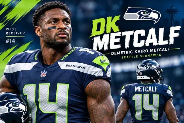 DK Metcalf, whose full name is Demetric Kairo Metcalf, in a Seattle Seahawks uniform