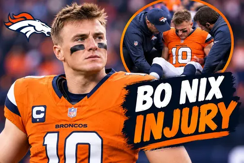Bo Nix receives medical attention following an injury during a Denver Broncos game.