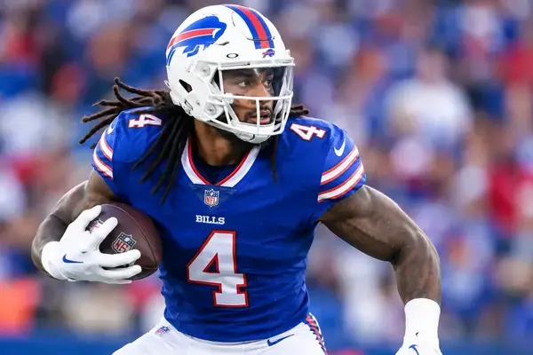 James Cook wearing a Buffalo Bills football uniform
