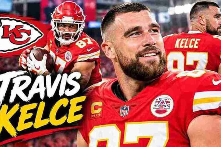 Travis Kelce wearing his Kansas City Chiefs number 87 football jersey.
